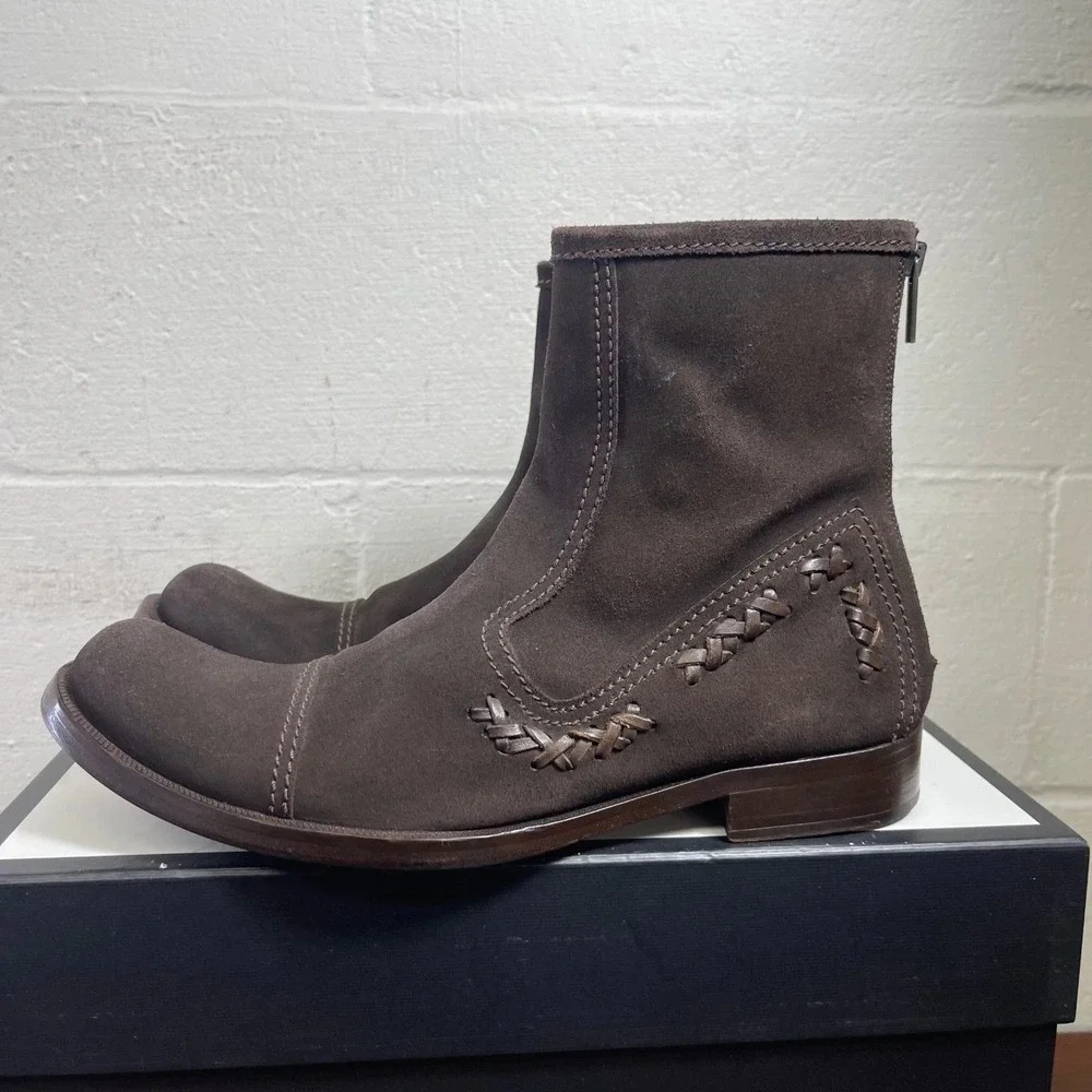 KENZO Ankle Boots Cap Toe Woven‎ Dark Brown Suede Back Zip Men's Size 7 UK/8 US